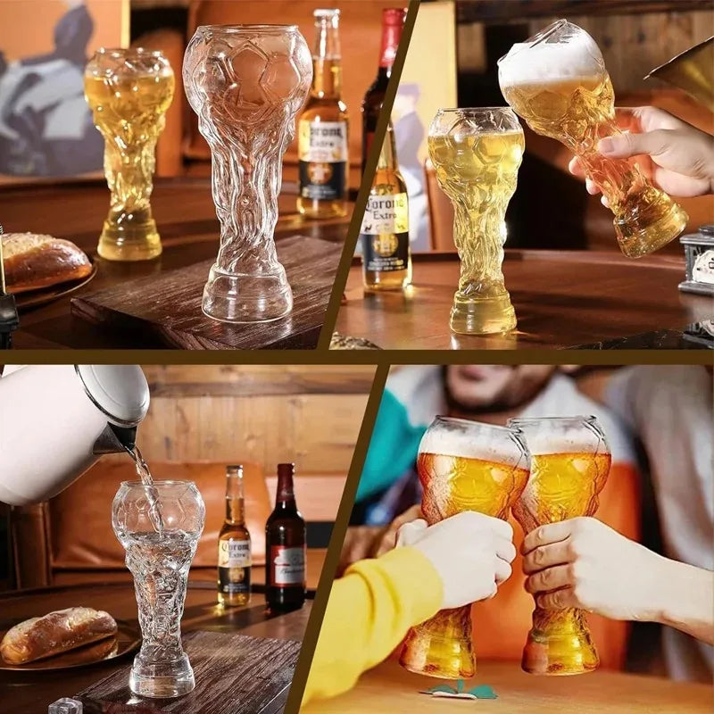 World Football Trophy Shape Beer Glass, High Borosilicate Glass, 450ml/600ml/800ml, Fan Gift for 2026 Soccer Matches & Parties