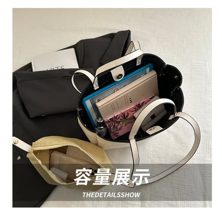 Women Tote Bag Underarm Bag Large Capacity PU Leather Shoulder Bags Vintage Solid Crossbody Bag Trendy Briefcase Bags with Purse