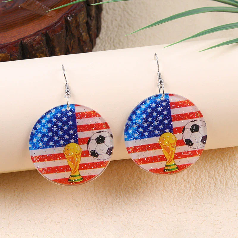 New USA, Canada, Mexico Football National Flag Elements Celebration Earrings Tassel Round Acrylic Earrings Sports Style Earrings