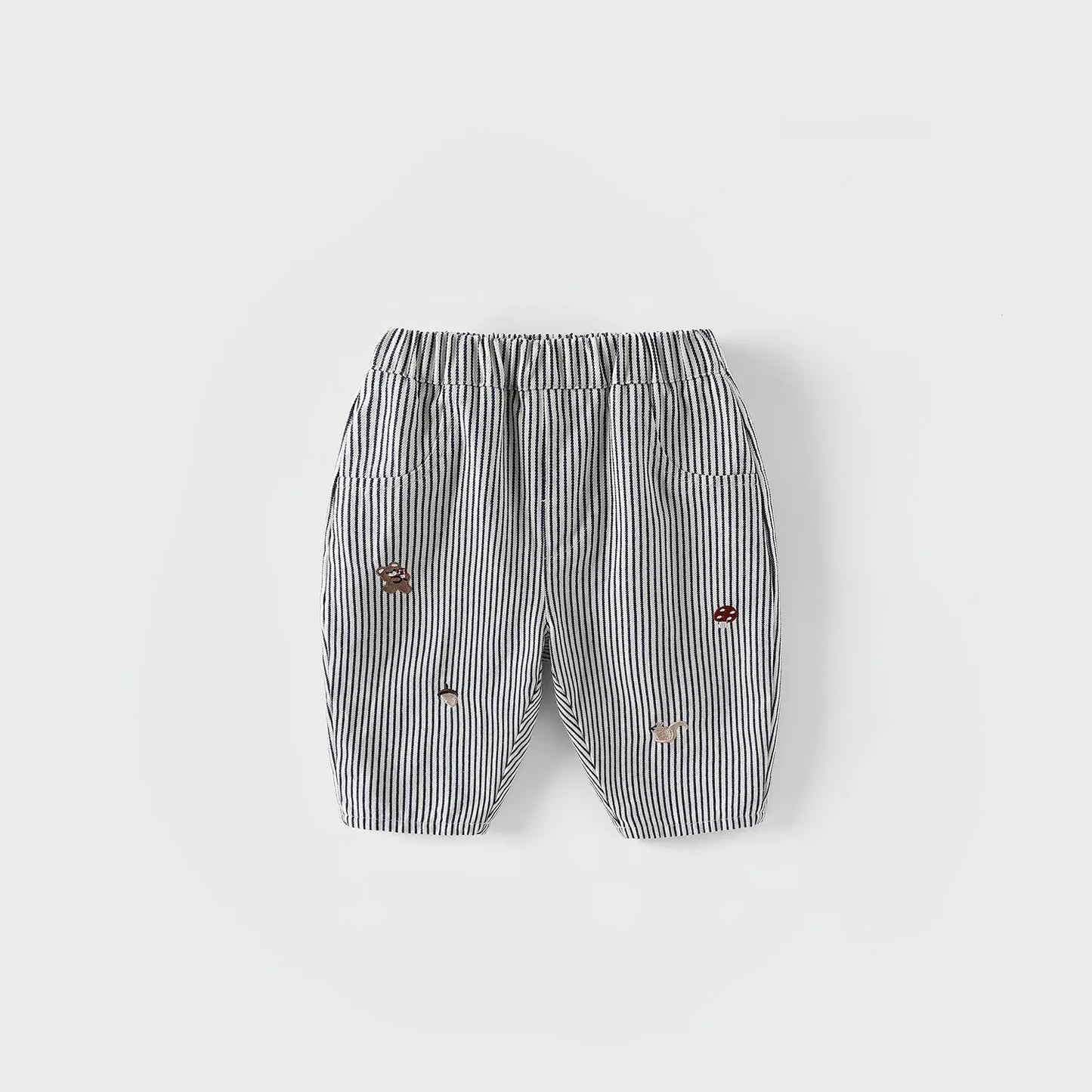 2026 Fall New Toddler Kids Pants Cotton Cartoon Embroidered Harem Pants Baby Boy Casual Striped Denim Baggy Trousers