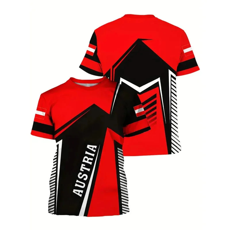 Austria National Flag Themed T-shirt Men's Clothing 3d Printed Stripe Word T Shirts Casual Fashion Street Short Sleeves Tees