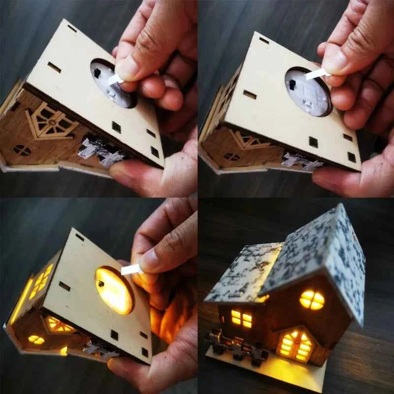 1pc Luminous Wooden House Ornaments, Christmas Decorations, Luminated LED Wooden Christmas Houses Christmas Tabletop Decorations