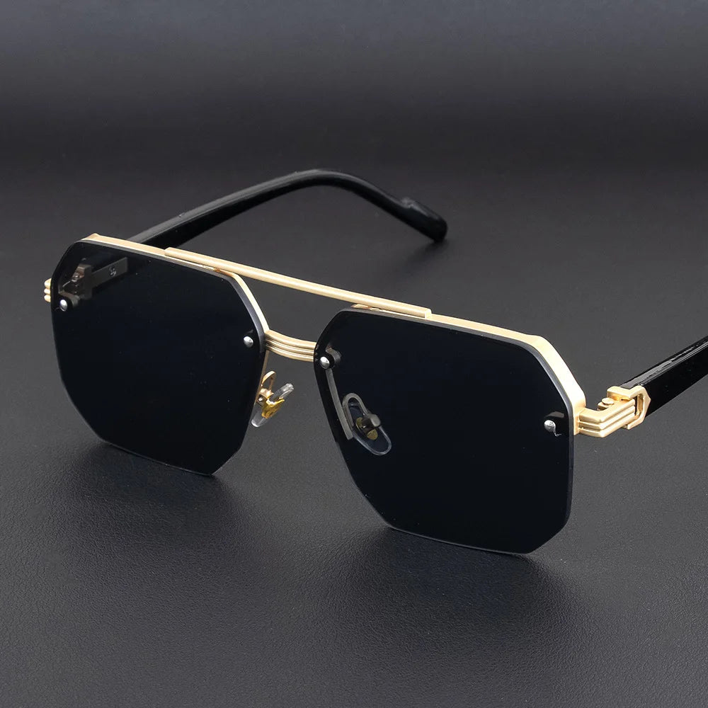 New Retro Double Bridges Square Eyewear Metal Men Sunglasses Fashion Gradient Shades UV400 Women Sun Glasses