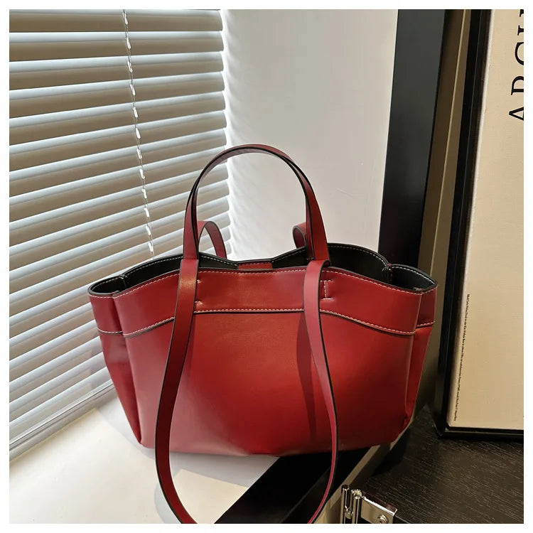 Women Tote Bag Underarm Bag Large Capacity PU Leather Shoulder Bags Vintage Solid Crossbody Bag Trendy Briefcase Bags with Purse