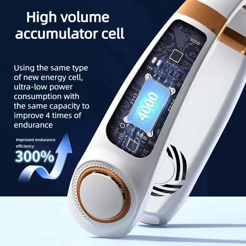 Neck Fan, Portable Bladeless Fan, 4000mAh Battery USB Rechargeable, LED Display, 360 °   Cooling Wearable Personal Fan, 3 Speeds