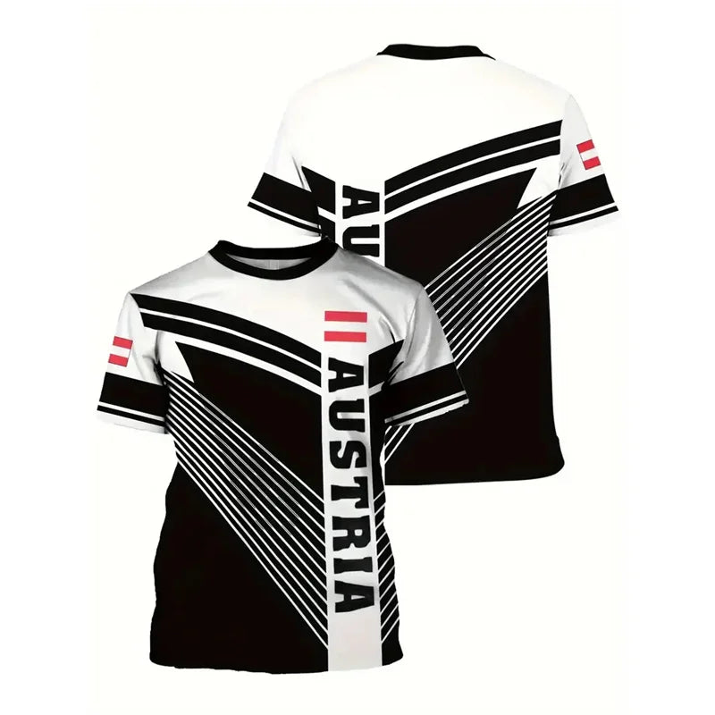 Austria National Flag Themed T-shirt Men's Clothing 3d Printed Stripe Word T Shirts Casual Fashion Street Short Sleeves Tees