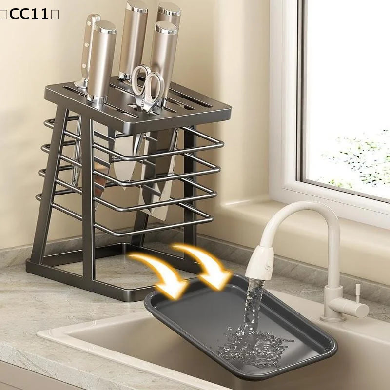 Kitchen Utensils Storage Holder Square Space Saving Cutting Tool Storage Rack Countertop Drainage Plating Multifunctional〔CC11〕