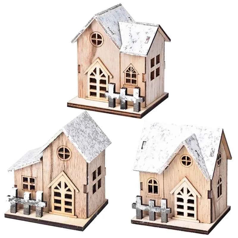 1pc Luminous Wooden House Ornaments, Christmas Decorations, Luminated LED Wooden Christmas Houses Christmas Tabletop Decorations