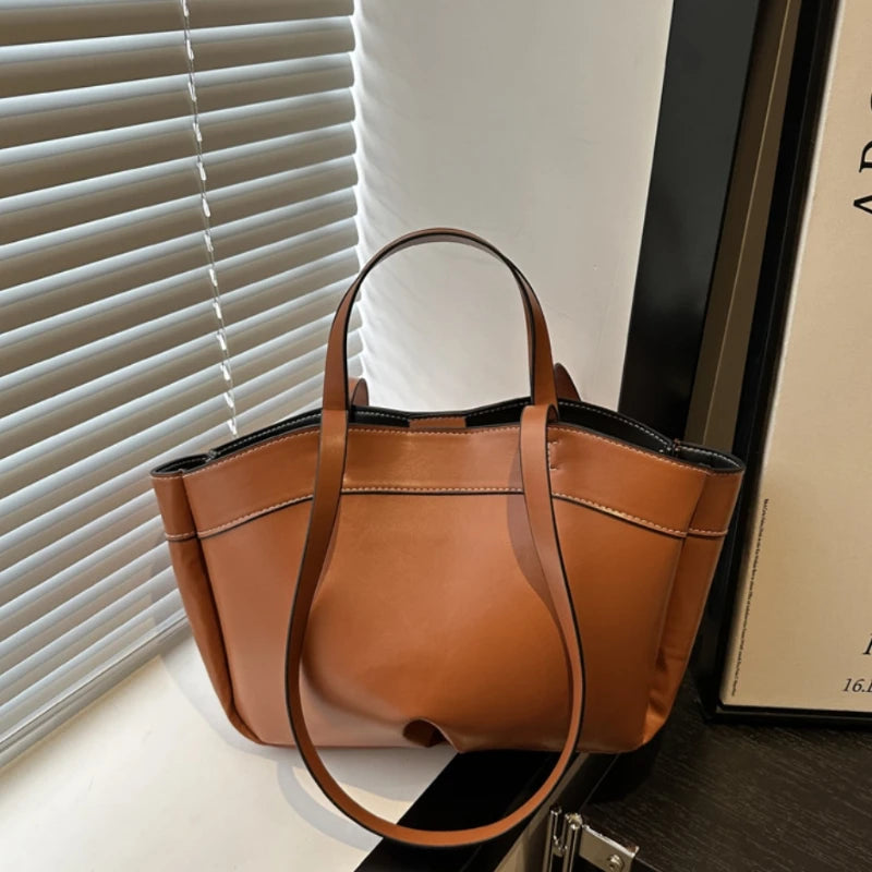Women Tote Bag Underarm Bag Large Capacity PU Leather Shoulder Bags Vintage Solid Crossbody Bag Trendy Briefcase Bags with Purse