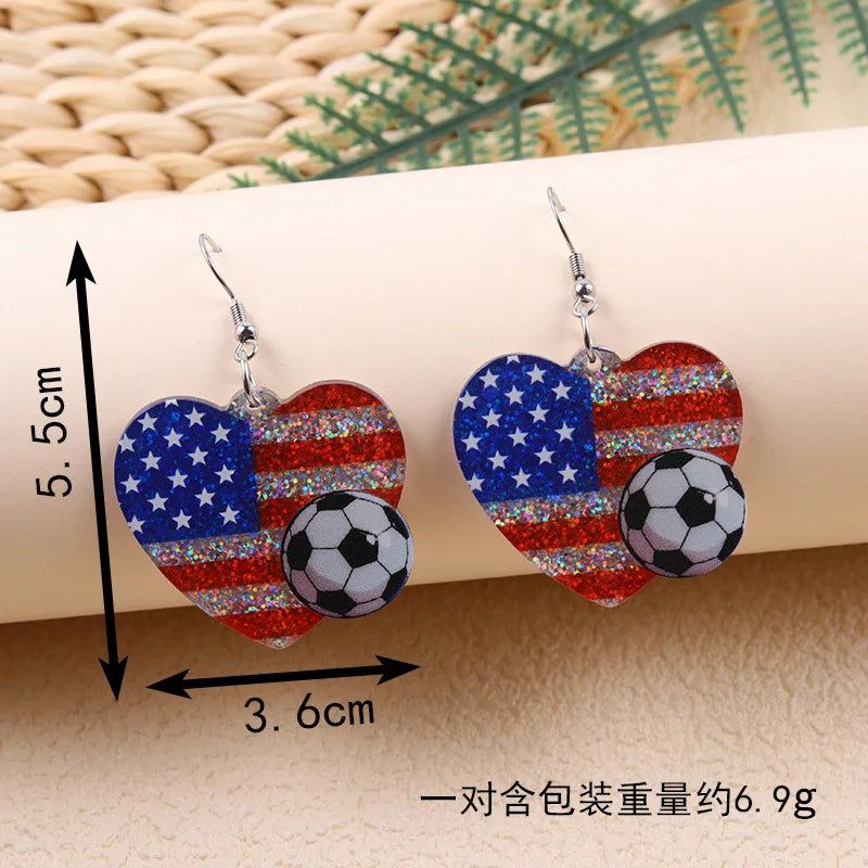 New USA, Canada, Mexico Football National Flag Elements Celebration Earrings Tassel Round Acrylic Earrings Sports Style Earrings