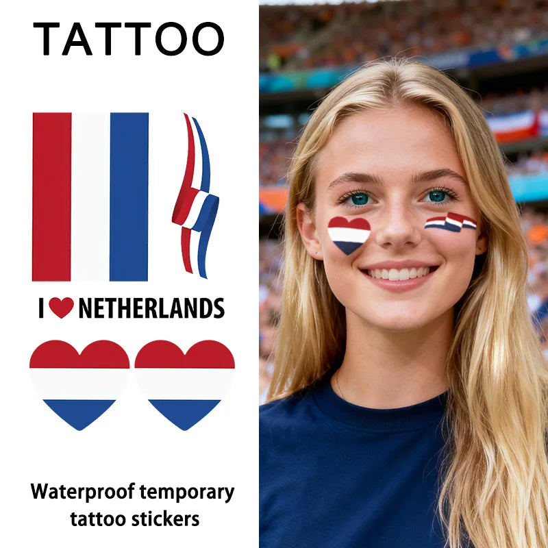 Netherlands Flag Temporary Tattoo Sticker, Long-lasting and Waterproof, Festival, Football, Soccer Fan Face Stickers, Arm, Face