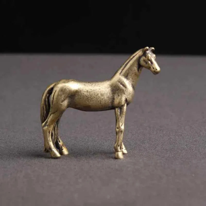 Antique Bronze Horse Statue Desk Decorations Solid Copper Micro-Carving Zodiac Horse Figurines Ornaments Home Decor Accessories