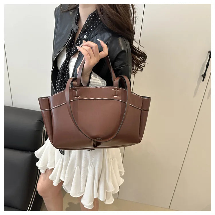 Women Tote Bag Underarm Bag Large Capacity PU Leather Shoulder Bags Vintage Solid Crossbody Bag Trendy Briefcase Bags with Purse
