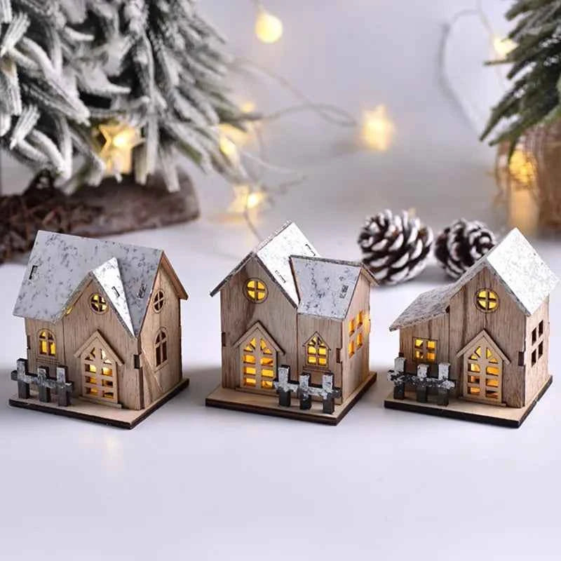 1pc Luminous Wooden House Ornaments, Christmas Decorations, Luminated LED Wooden Christmas Houses Christmas Tabletop Decorations
