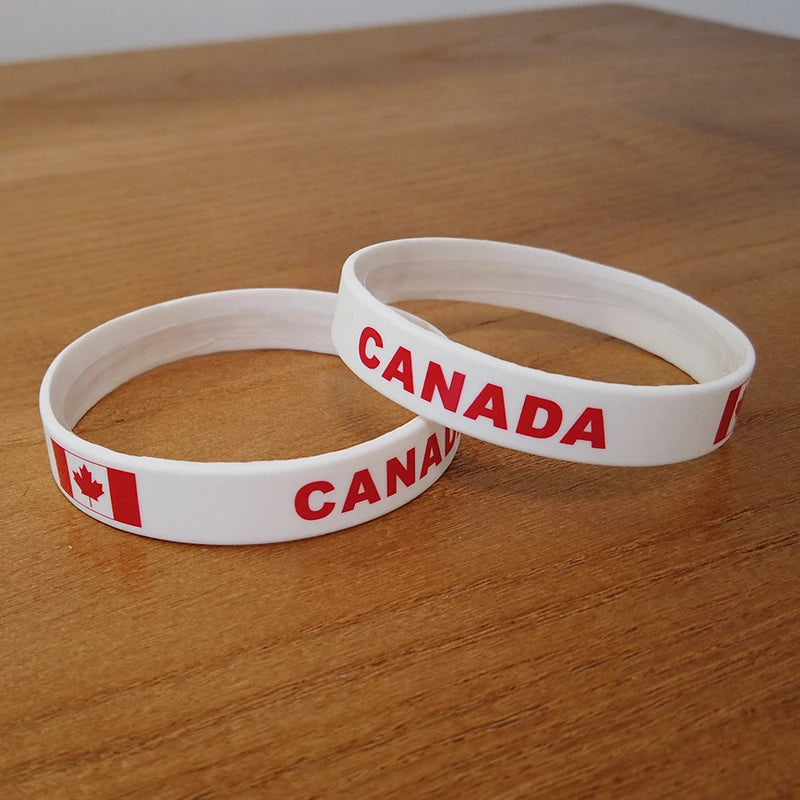 2pcs Canada National Flag Wristbands Sports Silicone Bracelet Men Women Rubber Band Patriotic Commemorative Fashion Accessory