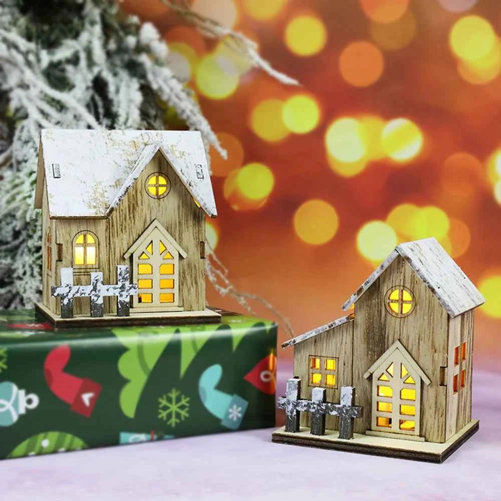 1pc Luminous Wooden House Ornaments, Christmas Decorations, Luminated LED Wooden Christmas Houses Christmas Tabletop Decorations