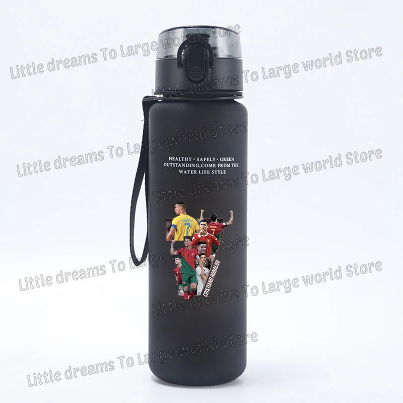 Football Cristiano Ronaldo Water Cup Portable 650ml Large Capacity Sports Plastic Drinking Bottle with Handle for Children Adult