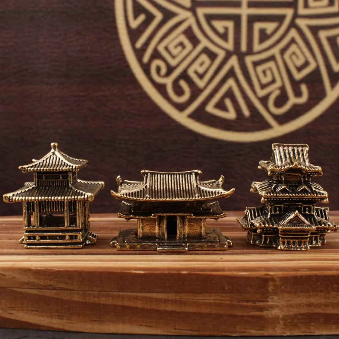 Brass Ancient Architecture Figurines Home Decor Chinese Ancient Buildings Pavilions Fairy Garden Miniatures Fish Tank Decoration