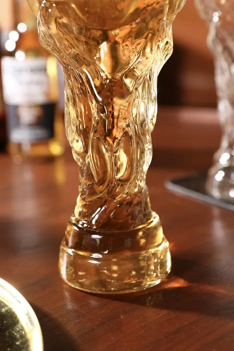 World Football Trophy Shape Beer Glass, High Borosilicate Glass, 450ml/600ml/800ml, Fan Gift for 2026 Soccer Matches & Parties