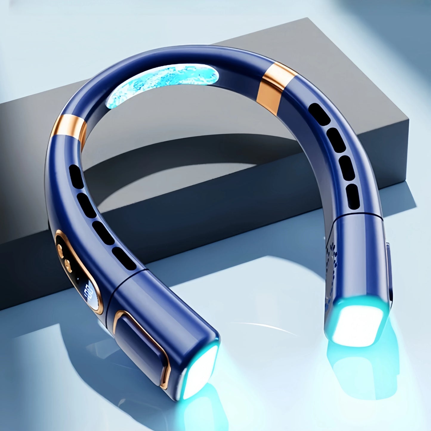 Wireless neck fan, neck cooling device, strong wind with silent operation, battery durability, with light, for summer cooling
