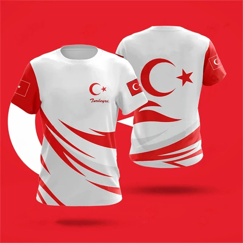 3D Printed Turkish Flag Pattern Men's T-Shirt National Pride Football Jersey Outdoor Sports Fitness Leisure Fashion Street Wear