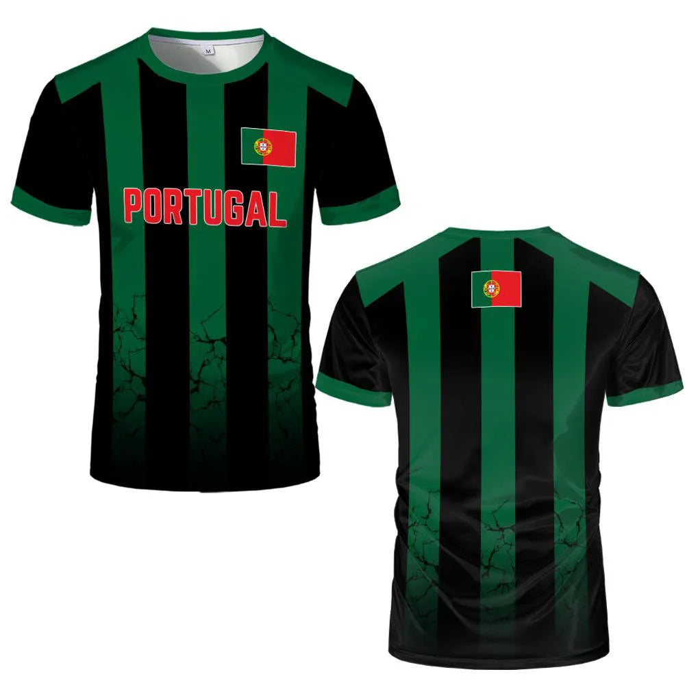 2026 Portugal Flag Printed Soccer Jersey Men Women Kids Green Red Striped Quick Dry Short Sleeve Portugal Football Training Tops