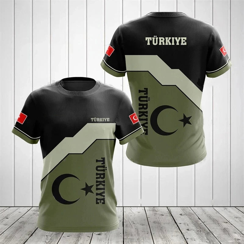 3D Printed Turkish Flag Pattern Men's T-Shirt National Pride Football Jersey Outdoor Sports Fitness Leisure Fashion Street Wear