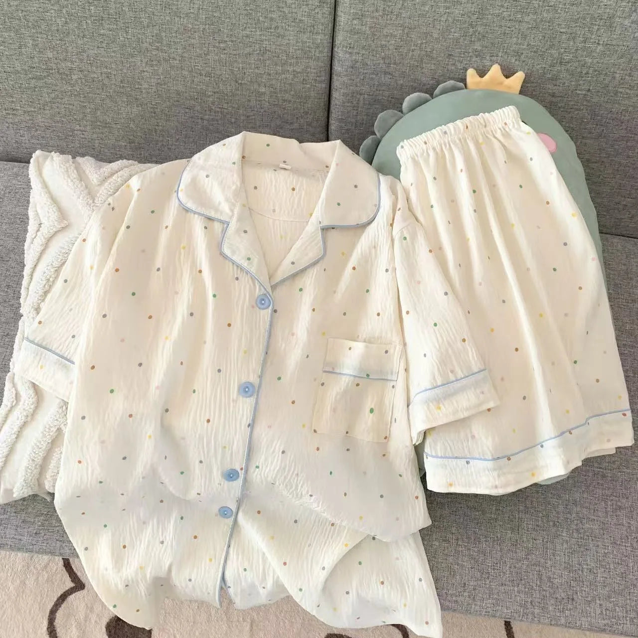 Cloud Cotton Spwear Women Summer Loose ort Sve Home Clothes Set Cute plus Size Comfortable Nightgown Tee Pieces