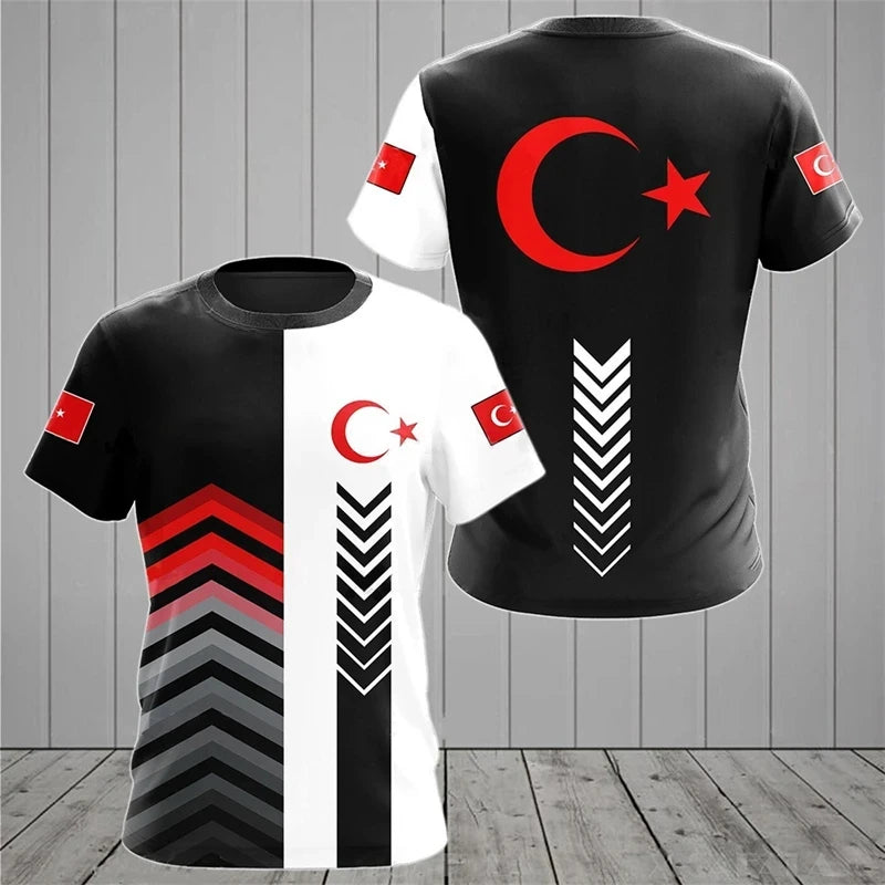 3D Printed Turkish Flag Pattern Men's T-Shirt National Pride Football Jersey Outdoor Sports Fitness Leisure Fashion Street Wear