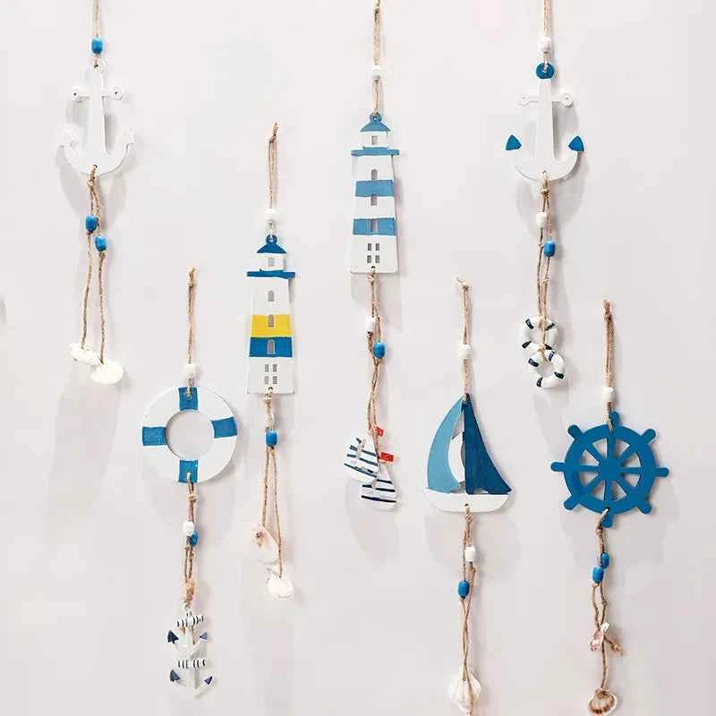 Mediterranean Style Decorative Ornaments Artistic Home Background Kindergarten Wall Hanging Lighthouse Sailboat Wooden Crafts