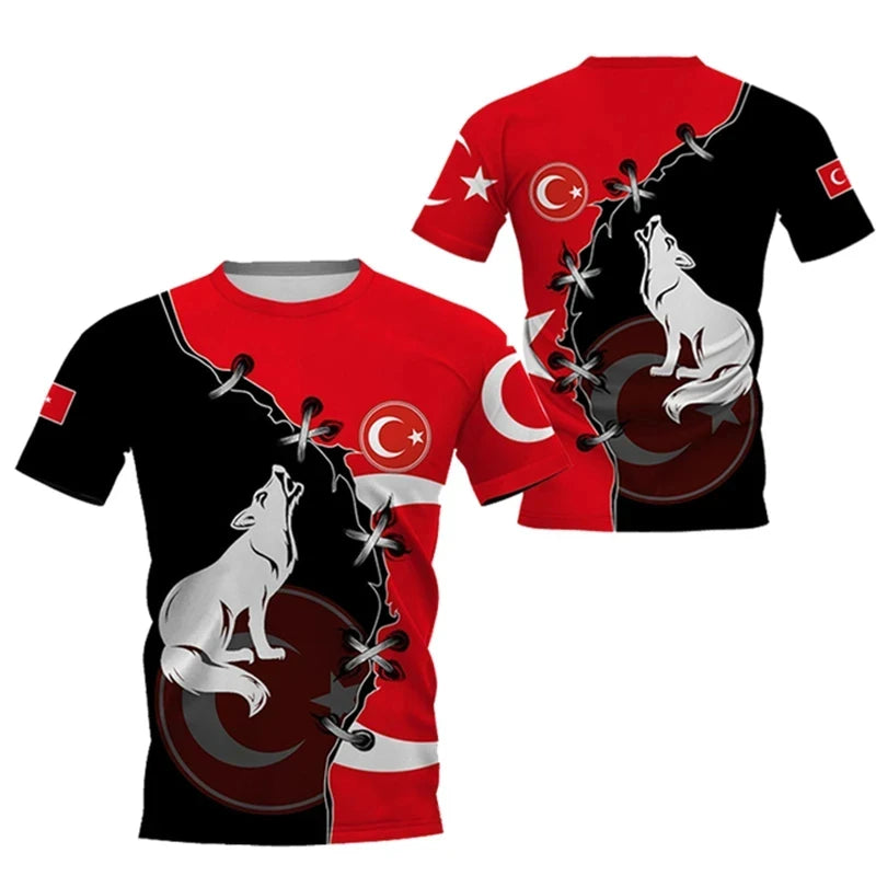 3D Printed Turkish Flag Pattern Men's T-Shirt National Pride Football Jersey Outdoor Sports Fitness Leisure Fashion Street Wear