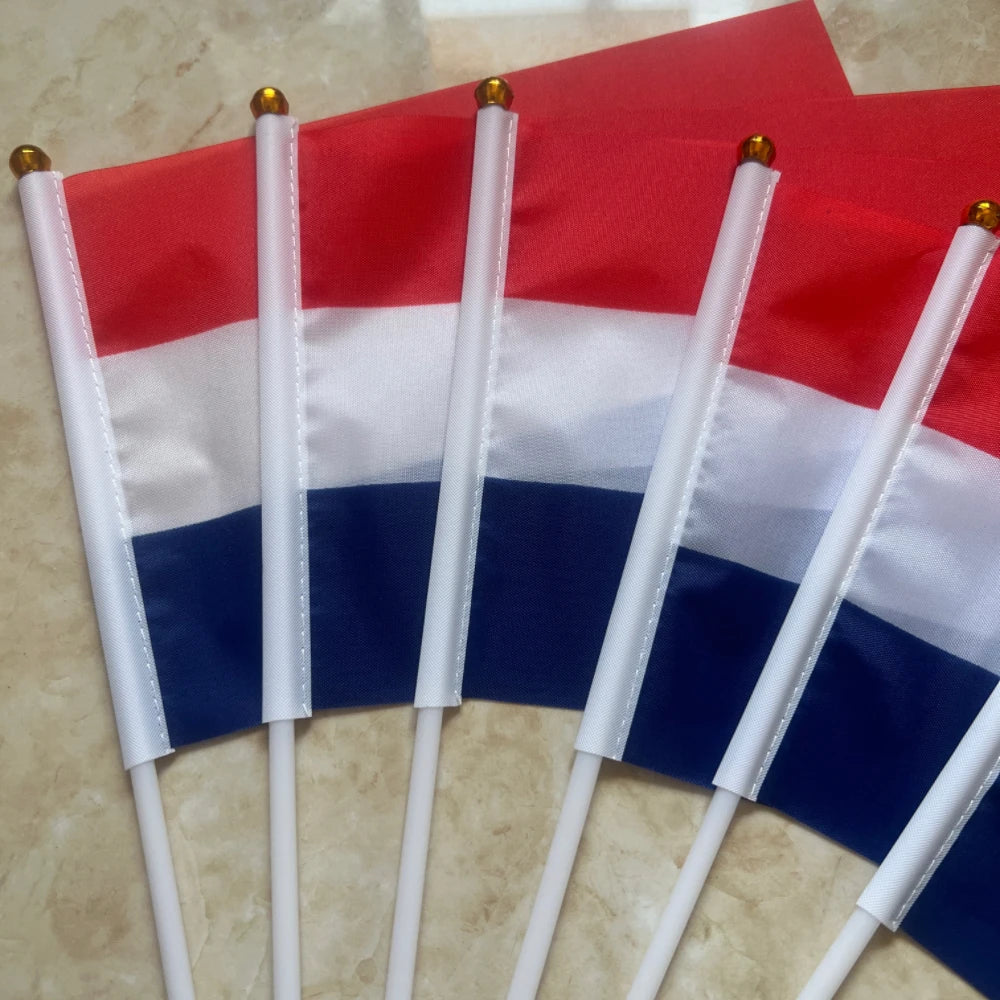 Netherlands Flags Small Stick Dutch Nederlands 14x21cm Polyester Handheld National Netherlandish Flag With Flagpole
