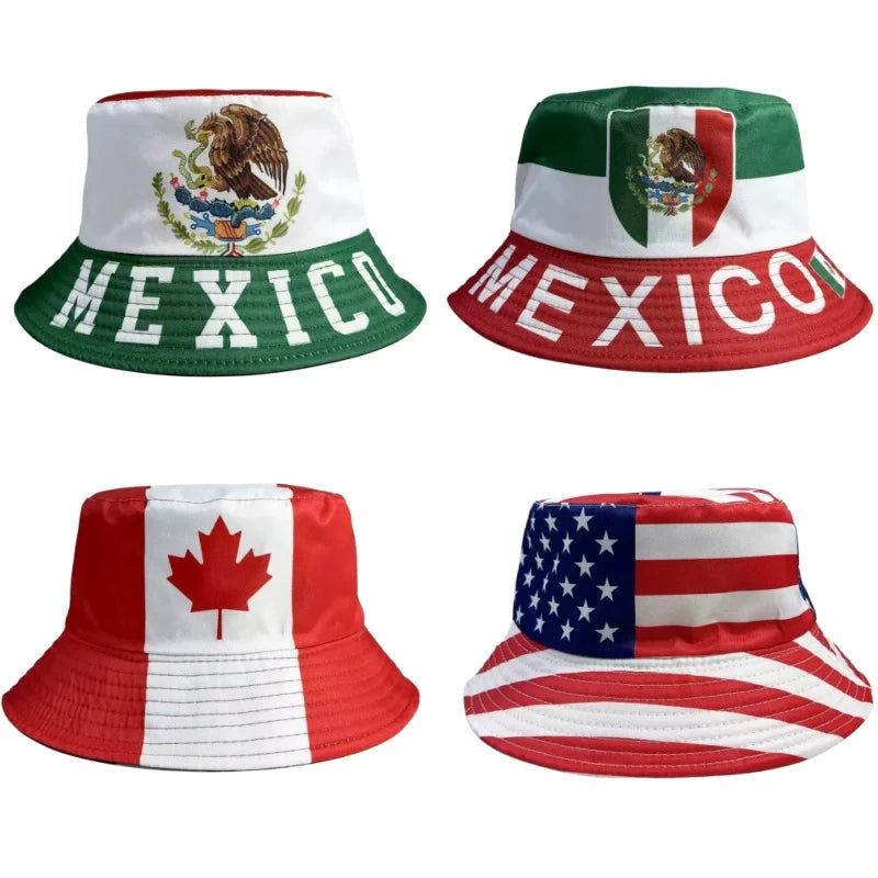 USA Canada Mexico Flag Printed Fisherman Hat Football Soccer Sports Fans Cheering Cap Sun Protection Bucket Fishing Hat