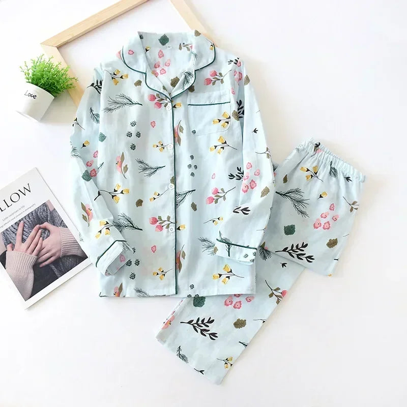 2026 kimono femme maple leaf pajama sets women 100% gauze cotton long sleeve casual sleepwear women pyjamas autumn hot sale