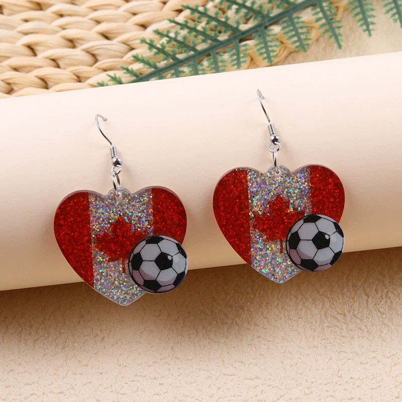 New USA, Canada, Mexico Football National Flag Elements Celebration Earrings Tassel Round Acrylic Earrings Sports Style Earrings