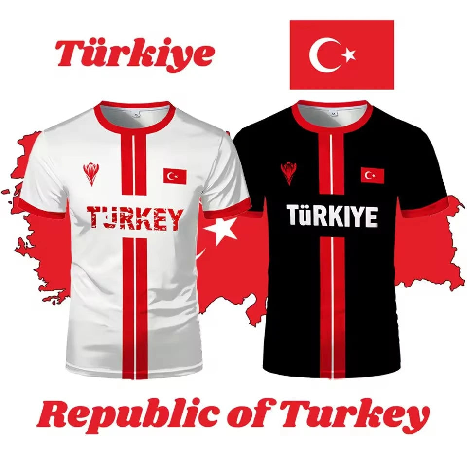 Turkish Fashion National Flag-themed 3D Printed Summer Football Jersey Sports Breathable and Quick-drying Men's T-shirt
