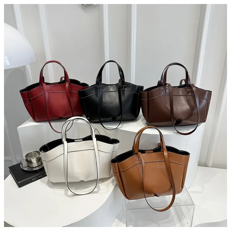 Women Tote Bag Underarm Bag Large Capacity PU Leather Shoulder Bags Vintage Solid Crossbody Bag Trendy Briefcase Bags with Purse
