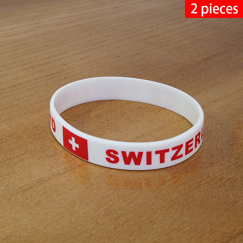 2pcs Switzerland National Flag Wristbands Sports Silicone Bracelet Rubber Band Patriotic Commemorative Fashion Accessory