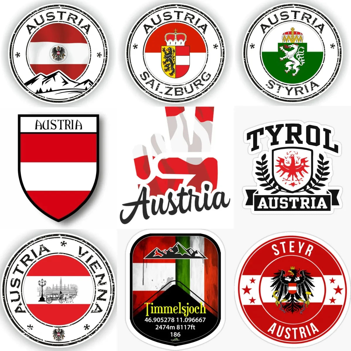 Austria Flag Map Emblem Creative PVC Stickers for Car Truck Bicycle Helmet Motorcycle Window Fridge Wall Decoration Accessories