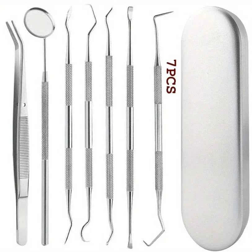 Tooth Cleaning Kit, Including Case, Tongue Scraper, Tweezers Scrapers Debris Removers,Toothpick Tools, Featuring Non-Slip Handle