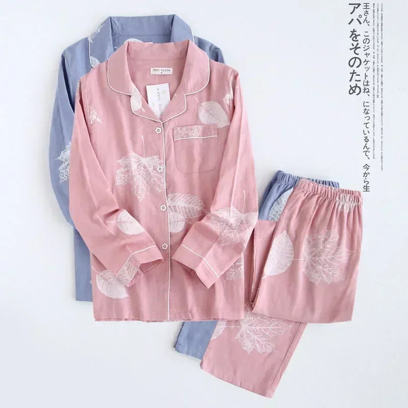 2026 kimono femme maple leaf pajama sets women 100% gauze cotton long sleeve casual sleepwear women pyjamas autumn hot sale