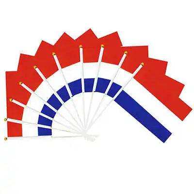 10PCS Mini Netherlands Flag Holland 14x21cm Hand Held Small Dutch Flags With Plastic Stick Flagpoles Decoration Celebration