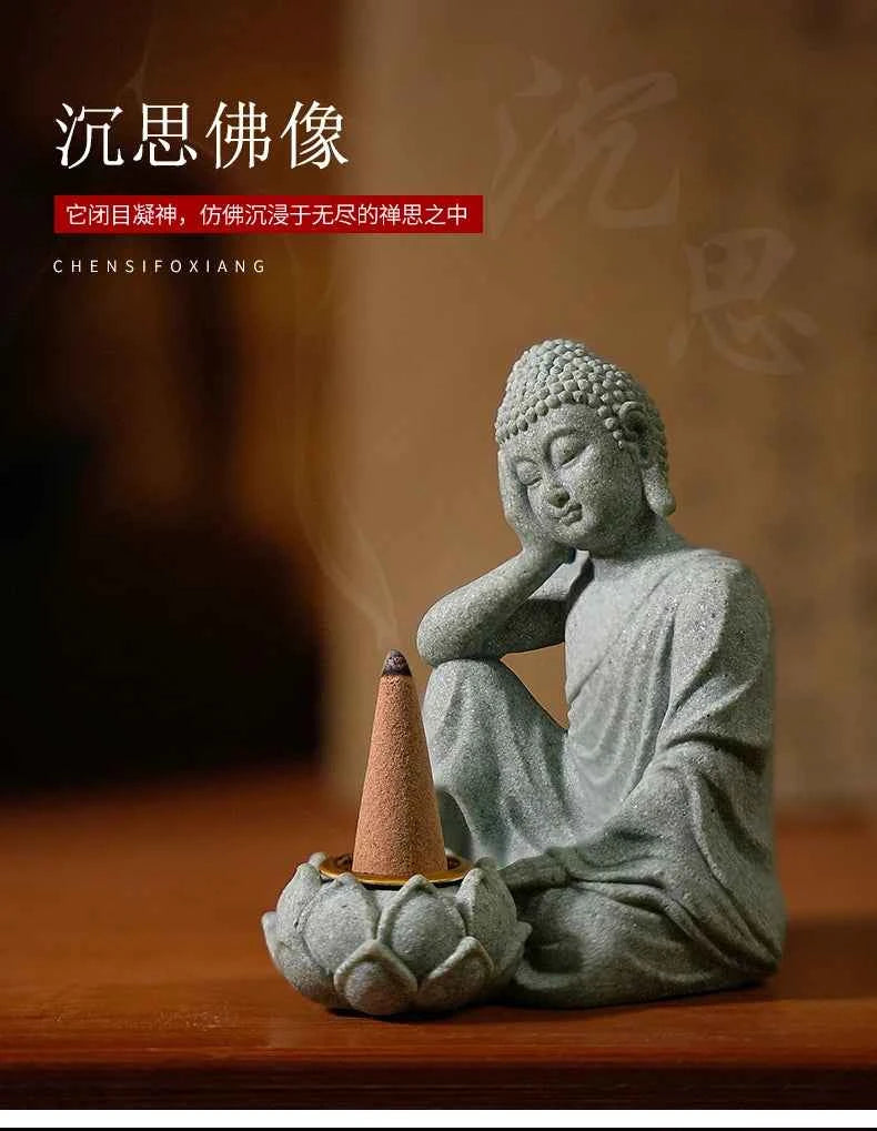 Household aromatherapy decorations new Chinese new ornaments living room Zen tea desktop crafts small sitting Buddha sculpture