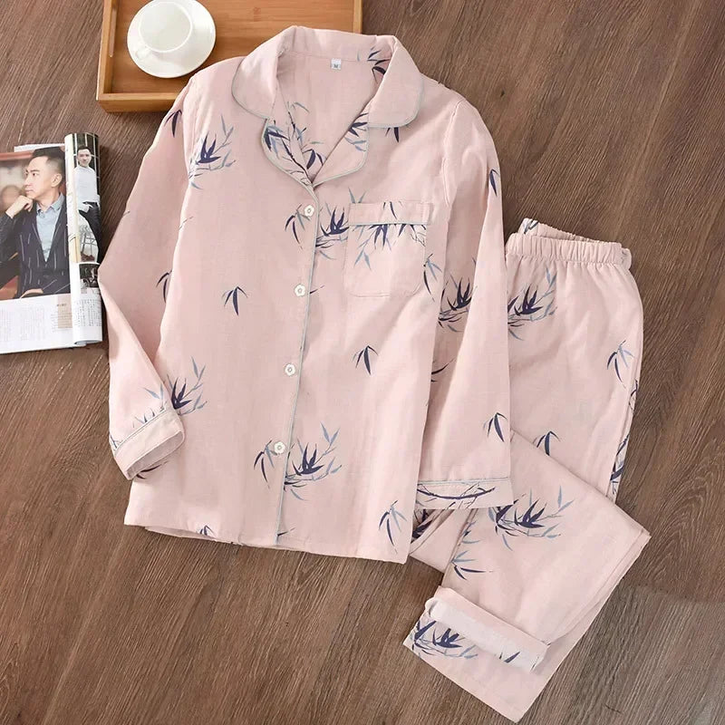 2026 kimono femme maple leaf pajama sets women 100% gauze cotton long sleeve casual sleepwear women pyjamas autumn hot sale