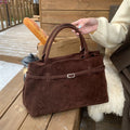 Retro Matte Suede Purse Handbags for Women Large Capacity Fall Winter Casual Tote Bag Belt Design Female Work Shoulder Bags