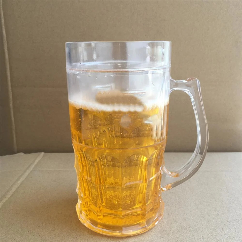 Creative Cool Double-layered Fake Beer Glass, Thickened Cup with Handgrip, Transparent Mugs, Teasing Supplies, 450ml