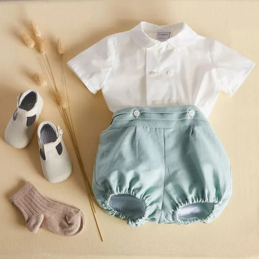 Summer New Spanish Baby Boys Clothes Short-Sleeved Suit Newborn Cotton Clothing Two-Piece for Boys Boutique Kids Clothing
