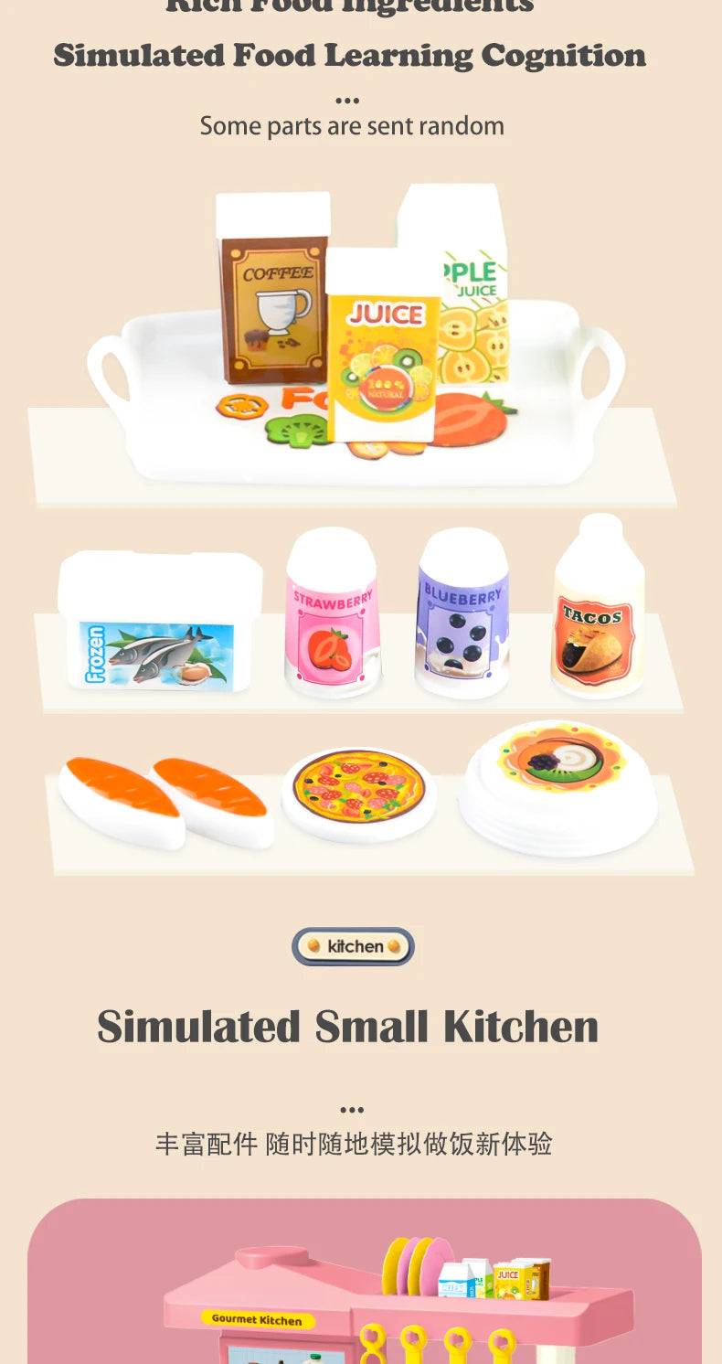 Play Kitchen Accessories, Kitchen Playset Toys for Kids Foods Pots Pans Milk Bread Fork for 3+ Boys and Girls