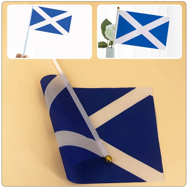 20Pcs Scotland Waving Flag Home Decor Scottish Sports Party Supplies Garden Polyester Handheld Flag Patriotic Nationalism