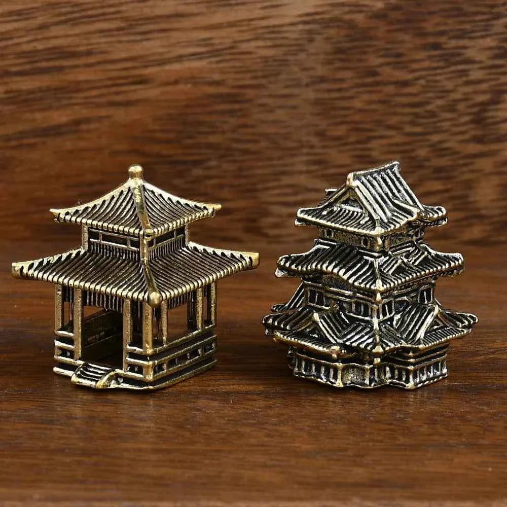 Brass Ancient Architecture Figurines Home Decor Chinese Ancient Buildings Pavilions Fairy Garden Miniatures Fish Tank Decoration